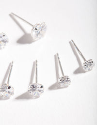 Sterling Silver Graduating Cubic Zirconia Stud Earring Pack - link has visual effect only