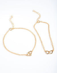 Gold Plated Sterling Silver Double Heart Bracelet Pack - link has visual effect only