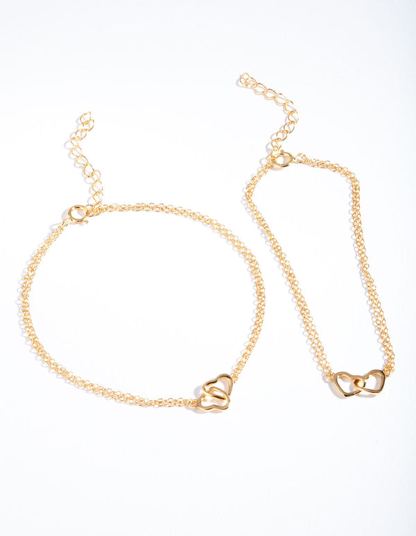 Gold Plated Sterling Silver Double Heart Bracelet Pack