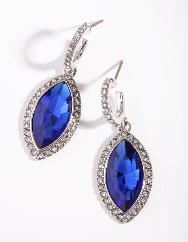 Rhodium Blue Navette Drop Earrings