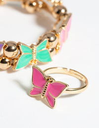 Kids Gold Enamel Butterfly Stretch Bracelet & Ring - link has visual effect only