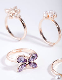 Kids Rose Gold Butterfly & Diamante Ring 6-Pack - link has visual effect only