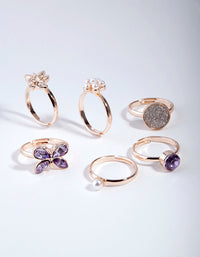 Kids Rose Gold Butterfly & Diamante Ring 6-Pack - link has visual effect only