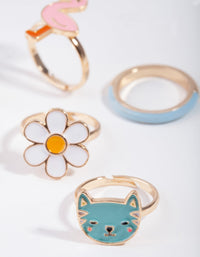 Kids Gold Cat & Flower Ring 6-Pack - link has visual effect only