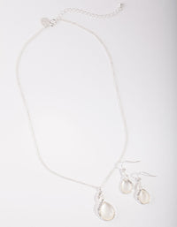 Silver Teardrop Cat Eye Necklace & Earrings Set - link has visual effect only
