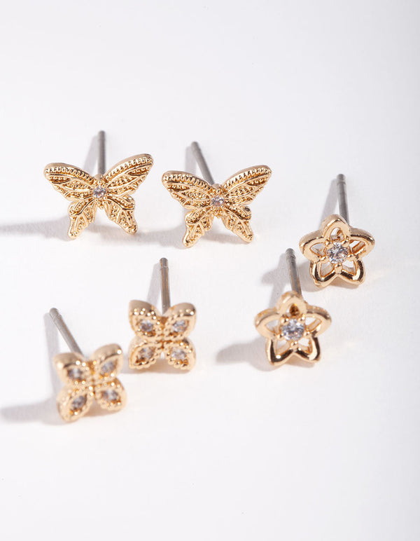 Gold Flower & Butterfly Earrings
