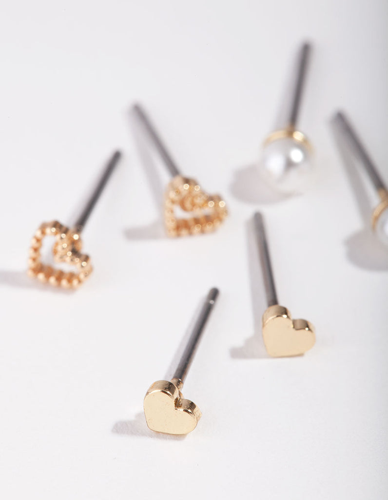 Gold Heart & Pearl Earrings