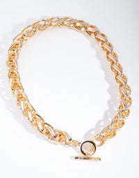 Gold Twist Link Chain T & O Necklace - link has visual effect only