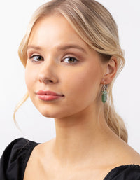 Silver Coil Wrap Green Stone Drop Earrings - link has visual effect only