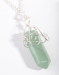 Silver Curled Wrap Green Shard Necklace - link has visual effect only