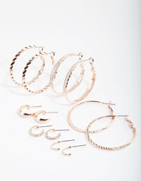 Rose Gold Etched Twist 6-Pack Hoop Earring - link has visual effect only
