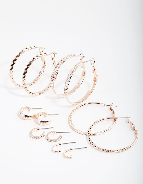 Rose Gold Etched Twist 6-Pack Hoop Earring