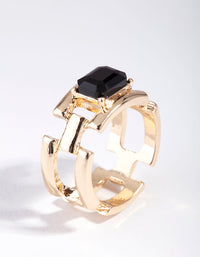 Gold Chain with Rectangle Stone Ring - link has visual effect only