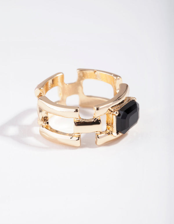 Gold Chain with Rectangle Stone Ring
