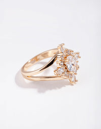 Gold Cubic Zirconia Frame Oval Ring - link has visual effect only