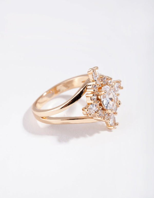 Gold Cubic Zirconia Frame Oval Ring