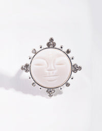 Silver Sun Face Diamante Ring - link has visual effect only