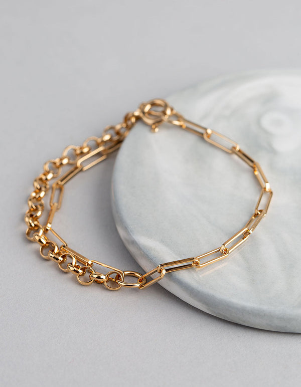 Gold Plated Sterling Silver Half & Half Chain Bracelet