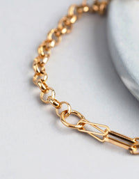 Gold Plated Sterling Silver Half & Half Chain Bracelet - link has visual effect only