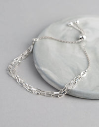 Sterling Silver 2 Row Rectangle Chain Toggle Bracelet - link has visual effect only