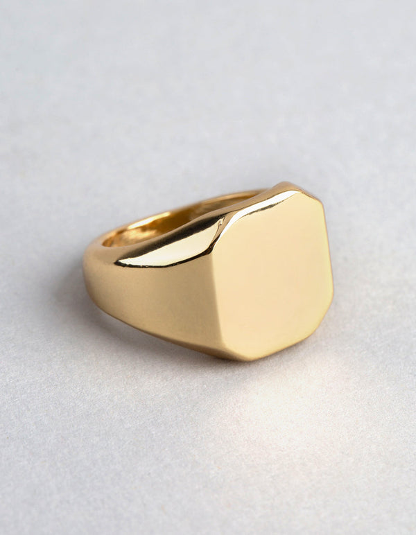 18ct Gold Plated Brass Octagon Signet Ring