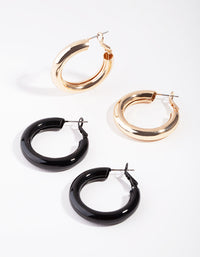 Gold Black Hoop Pack Earring - link has visual effect only
