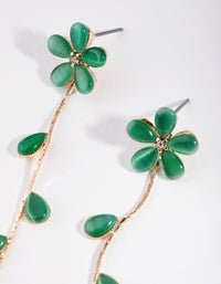 Gold & Teal Flower Vine Drop Earrings - link has visual effect only