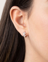 Silver Cubic Zirconia Double Flower Huggie Earrings - link has visual effect only