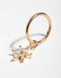Gold Surgical Steel Cubic Zirconia Flower Charm Belly Ring - link has visual effect only