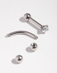 Surgical Steel Rhodium Ball & Cubic Zirconia Earring Pack - link has visual effect only