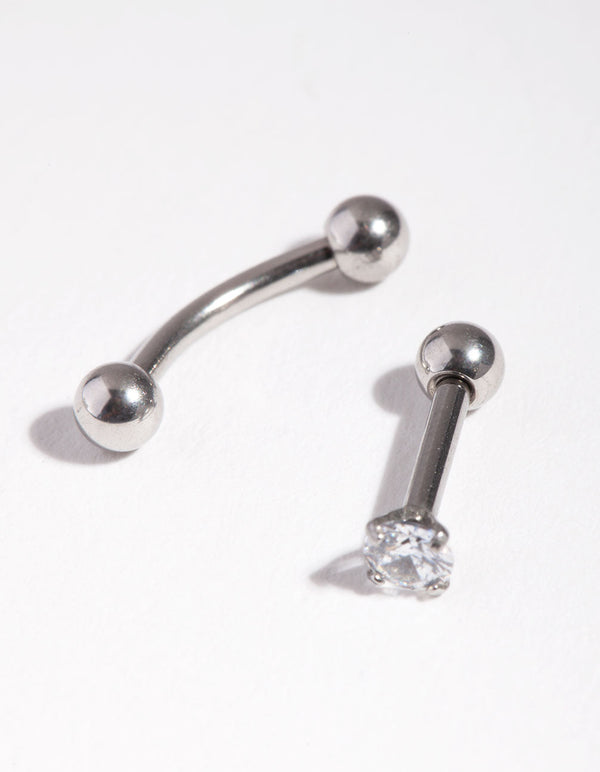 Surgical Steel Rhodium Ball & Cubic Zirconia Earring Pack