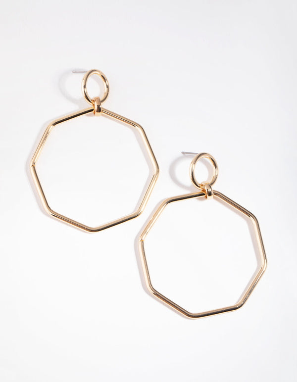 Gold Octagon Drop Earrings