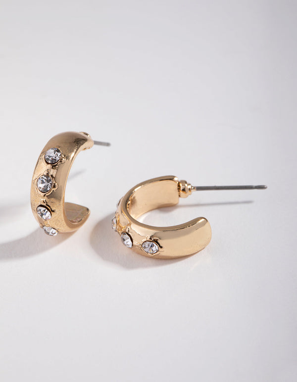 Gold Triple Stone Huggie Earrings