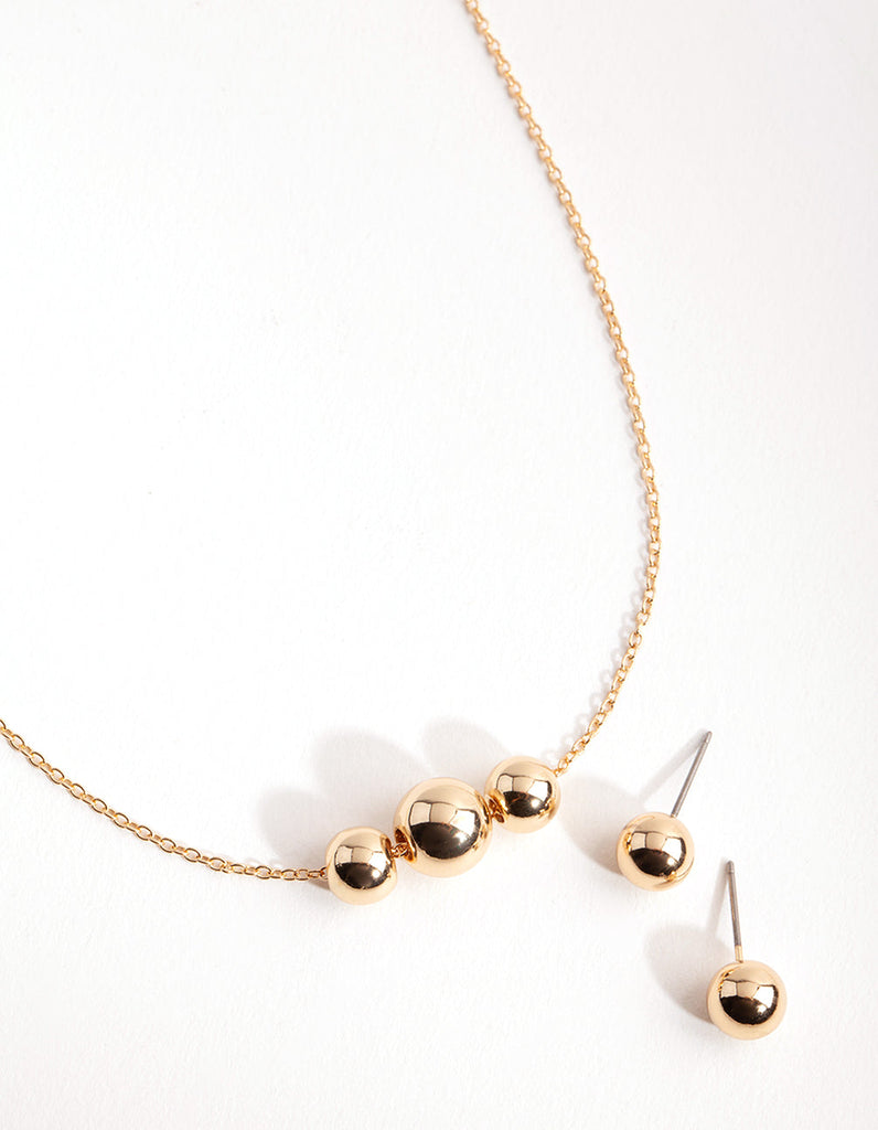 Gold Ball Chain Earring & Necklace Set