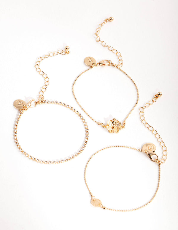 Gold Crystal Flower Bracelet Pack