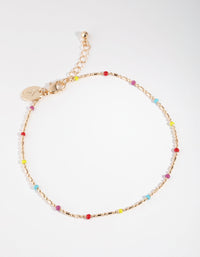 Gold Bright Bead Chain Anklet - link has visual effect only