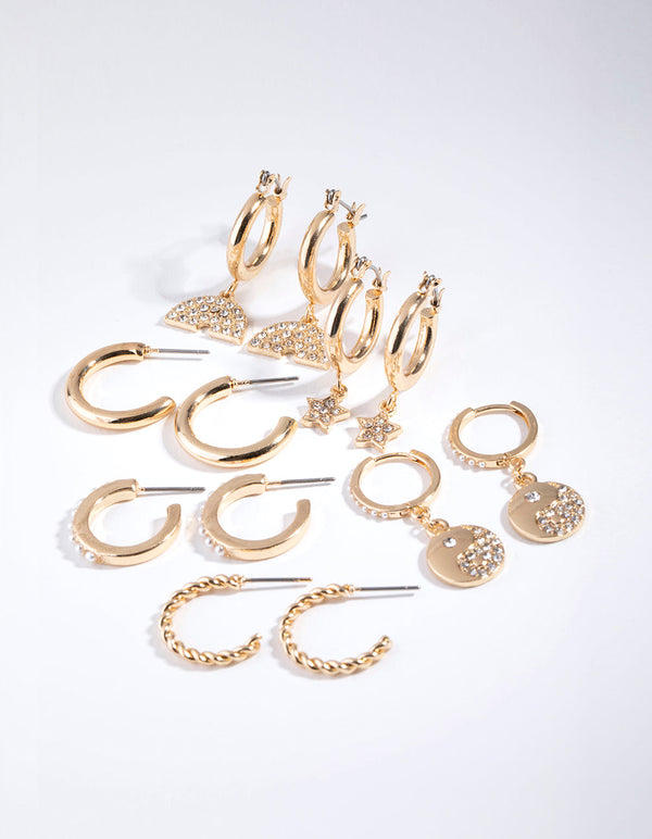 Gold Diamante Yin Yang 6-Pack Earring