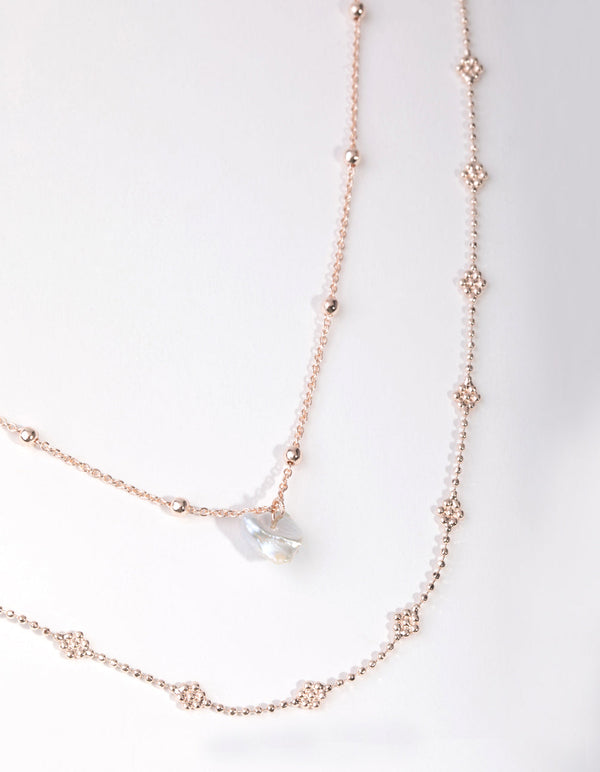 Rose Gold Plated Mini Flower Ball & Pearl Drop Necklace