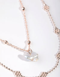 Rose Gold Plated Mini Flower Ball & Pearl Drop Necklace - link has visual effect only