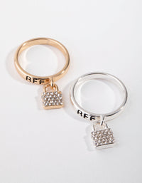 Mixed Metal BFF Padlock Charm Ring Set - link has visual effect only