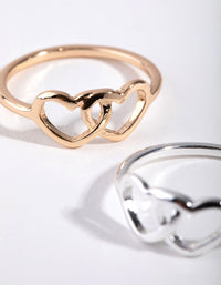 Mixed Metal Double Cut Out Heart Ring Pack - link has visual effect only