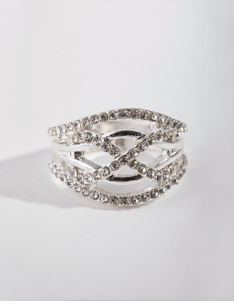 Silver Crisscross Crystal Ring