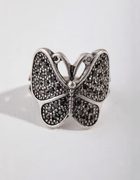 Silver Black Detailed Butterfly Ring - link has visual effect only
