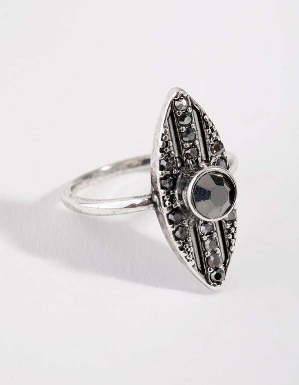 Antique Silver Jet Dome Ring