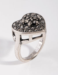 Antique Silver Diamante Heart Shield Ring - link has visual effect only