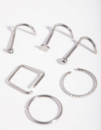 Surgical Steel Rhodium Twist Square Nose Stud 6-Pack - link has visual effect only