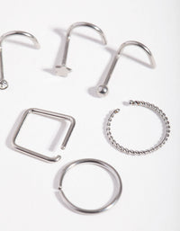 Surgical Steel Rhodium Twist Square Nose Stud 6-Pack - link has visual effect only