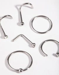 Rhodium Classic Mixed Nose Piercing 6-Pack - link has visual effect only