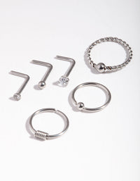 Surgical Steel Rhodium Diamante Twist Nose Stud 6-Pack - link has visual effect only