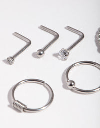 Surgical Steel Rhodium Diamante Twist Nose Stud 6-Pack - link has visual effect only